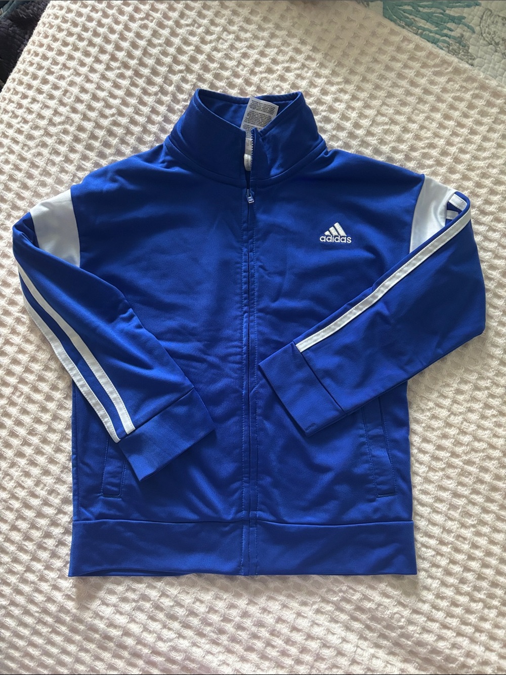 Boys adidas Royal Blue Track Jacket with White Stripe Accents size 6